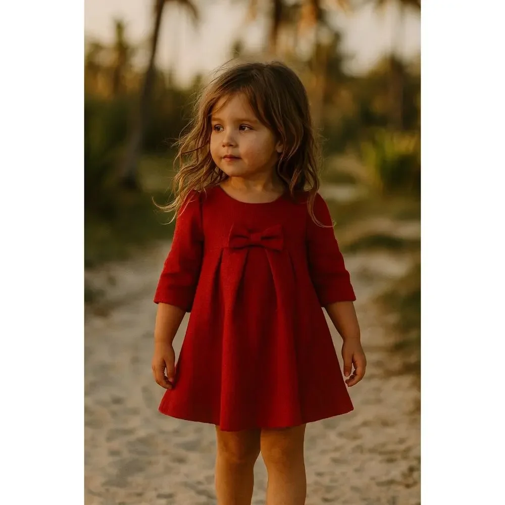 Janie & Jack Red Quilted Knit Long Sleeve Dress 3 to 6 months